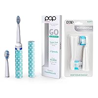 Pop Sonic Electric Toothbrush (Blue Dots) Bonus 2 Pack Replacement Heads - Travel Toothbrushes w/AAA Battery | Kids Electric Toothbrushes with 2 Speed & 15,000-30,000 Strokes/Minute