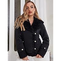 Women's Jackets Jackets for Women Slant Pockets Borg Collar Raglan Sleeve Teddy Lined Moto Jacket Lightweight Fashion (Color : Black, Size : XX-Large)