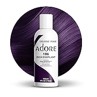 Adore Semi Permanent Hair Color - Vegan and Cruelty-Free Hair Dye - 4 Fl Oz - 186 Rich Eggplant (Pack of 1)