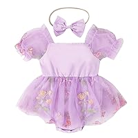 Newborn Baby Girl 1st Birthday Outfit Butterfly Floral Lace Tulle Romper Dress with Headband Cake Smash Photo Shoot