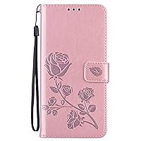Case for iPhone 14/14 Plus/14 Pro/14 Pro Max, TPU/PU Flip Leather Rose Flower Embossed Wallet Cover, Magnetic Closure Phone Shell with Cash Card Slots,Pink,14 Plus 6.7