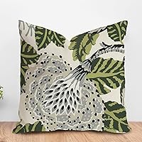 ArogGeld Green and White Grey Flower Cushion Cover Chinoiserie Pillow Cover Double Side Farmhouse Asian Accent Home Decorative Toss Pillow for Living Room Sofa Birthday Gift White Linen 18inch