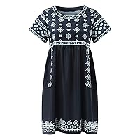 Women's Fashion Casual Round Neck Loose Floral Print A Line Short Sleeve Dress