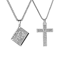 Cross Necklace for Men Stainless Steel Religious Retro Nail Cross Pendant Necklace, 24 Inch Rolo Chain