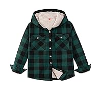 ZENTHACE Boys Sherpa Fleece Lined Flannel Plaid Button Down Shirt Jacket,Hooded Flannel Shirt with Hand Pockets