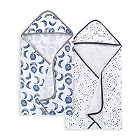 Burts Bees Baby Infant Hooded Towels Hello Moon! Organic Cotton, Unisex Bath Essentials and Newborn Necessities, Soft Nursery Towel with Hood Set, 2-Pack Size 29 x 29 Inch