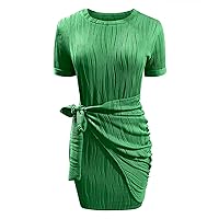 Womens Dresses Summer Sleeveless Maxi Dresses Wrap V Neck Empire Waist Knee Length Dress with Pockets