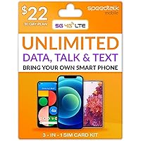 SpeedTalk Mobile SIM Card Kit - Unlimited Data, Talk & Text, 5GB of Full Speed 5G 4G LTE - 30 Days Smart Phone Plan Service | USA Coverage