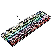 Typewriter Style Mechanical Gaming Keyboard RGB LED Backlit 104-Key Clicky Blue Switches Retro Steampunk Round Keycaps Metal Panel Light Up Keyboard Wired USB for PC/Mac/Laptop, Black