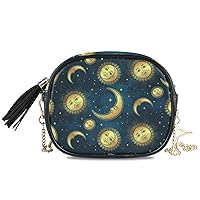 ALAZA PU Leather Small Crossbody Bag Purse Wallet Gold Moon Sun & Star Night Sky Boho Cell Phone Bags with Adjustable Chain Strap & Multi Pocket