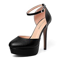 Womens Ankle Strap Evening Platform Solid Matte Dress Buckle Round Toe Stiletto High Heel Pumps Shoes 4.7 Inch