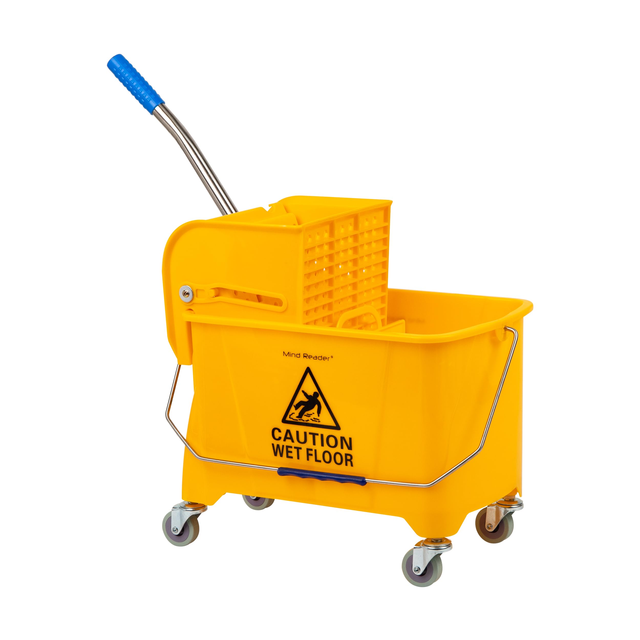 Mind Reader Commercial Mop Bucket - with Down Press Wringer - 22 Quart Capacity - Yellow - MOPT20-YLW