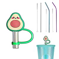 1Pcs Drinking Pen Straw Toppers With Free Reusable Metal Straw & Brushes, Cute Silicone Covers Plug Lids Made For Starbucks Stanley Cups Tumbler Gift Decorations Spill Caps Charms 8mm (AVOCADO)