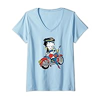 Womens Betty Boop Vintage Biker Babe Color Pop Motorcycle Portrait V-Neck T-Shirt