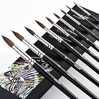 Kolinsky Sable Watercolor Brushes 10pcs Sable Detail Paint Brush Set Will Keep A Fine Tip Point and Spring for Watercolor Acrylic Gouache Miniature