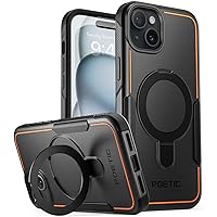 Poetic Neon MagPro Case Designed for iPhone 15 5G 6.1 inch,[Compatible with MagSafe] Dual Layer Heavy Duty Tough Rugged Shockproof Protective 2023 New Cover, Magnetic Ring Stand, Black