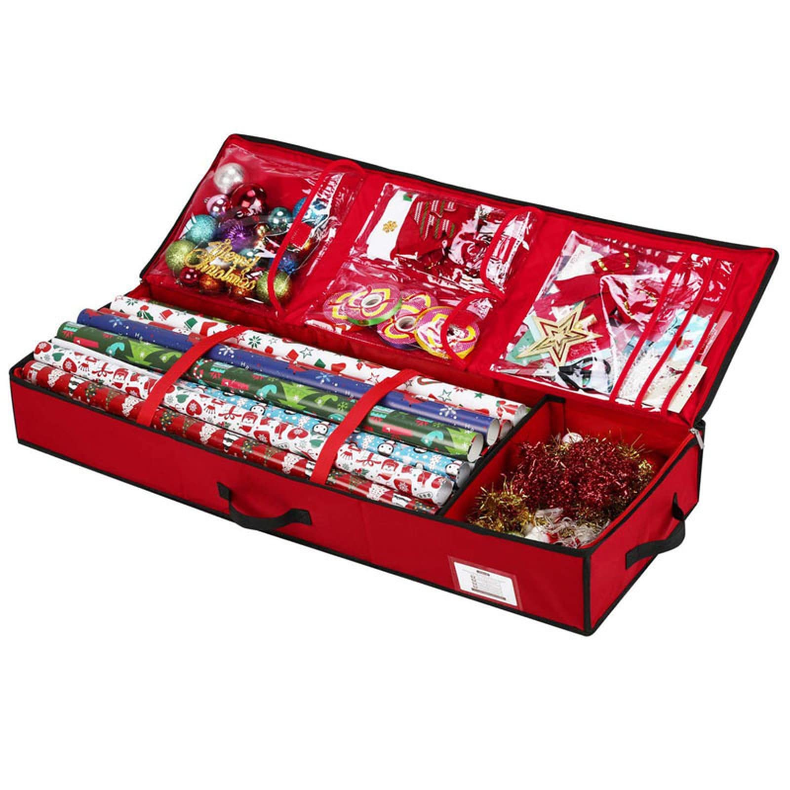 Red Christmas Gift Decorative Wrapping Paper Storage Box Foldable Under Bed Gift Storage Bag With Lid