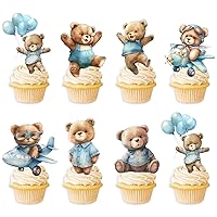 48 Pcs Blue Bear Cupcake Toppers for Bear Baby Shower Decorations We Can Bearly Wait Baby Shower Cupcake Cake Decorations Bear Birthday Party Supplies