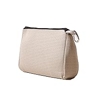 Large Makeup Bag with Zipper, Taupe - Waterproof Neoprene Cosmetic Bag 7.7 x 10.75 x 5 inches