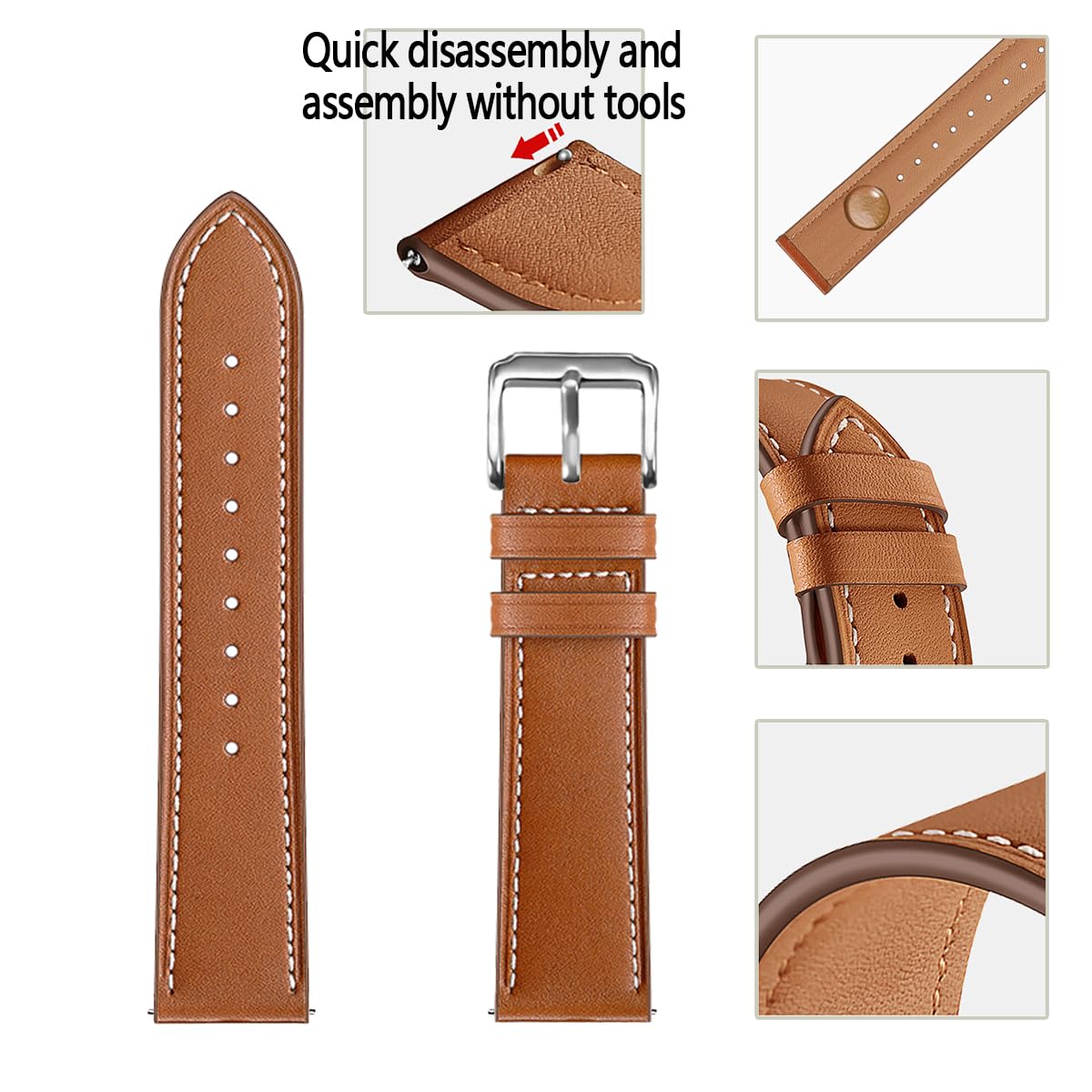 FAGWIG Genuine Leather Watch Band for Women Men Quick Release Spring Bars Bands 20mm 22mm Top Cowhide Calfskin Wristband Replacement Watchband Strap