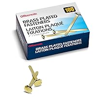 Officemate Round Head Fastener, 3/8 In Head, 1 In Shank, Brass Plated,  Brass, Pack Of 100