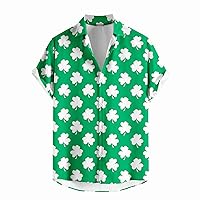 Casual Shamrock Print Irish Tops for Mens St Patricks Day Hawaiian Shirt Short Sleeve Button Down Bowling Shirts