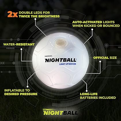 Nightball Soccer Ball LED Light Up Ball - Glow in The Dark Glow Ball Soccer Ball Gifts - Orange Teal Outdoor and Indoor Soccer Ball - Gifts for Teenage Boys - Gift for Teen