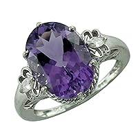Carillon 5.44 Carat Amethyst Oval Shape Natural Non-Treated Gemstone 925 Sterling Silver Ring Engagement Jewelry for Women & Men