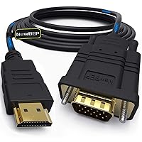 NewBEP HDMI to VGA Adapter Cable, 6ft/1.8m Gold-Plated 1080P Male Active Video Converter Cord Support Notebook PC DVD Player Laptop TV Projector Monitor Etc