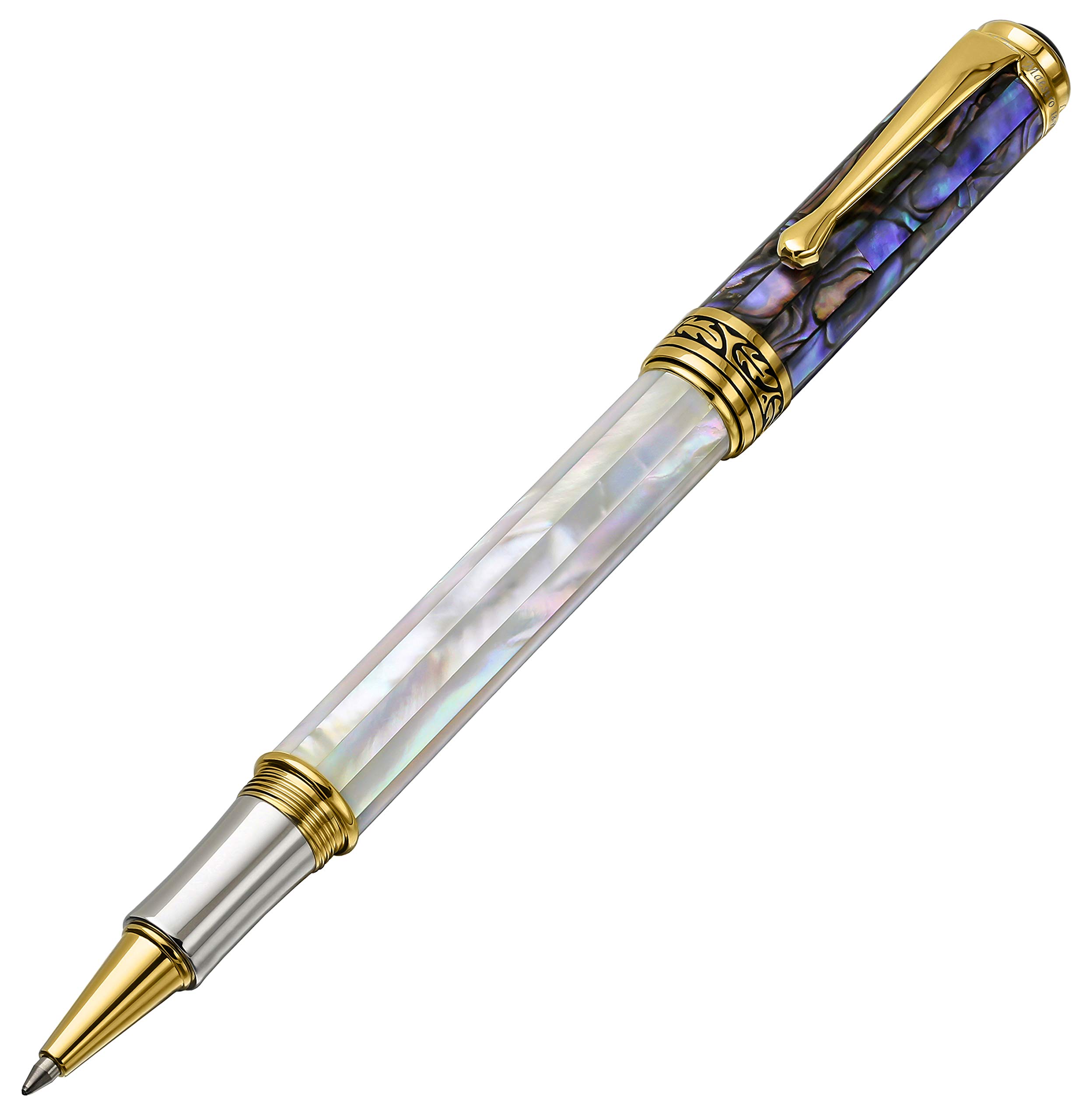 Xezo Maestro Handmade from Oceanic Origin White Mother of Pearl and Paua Sea Shell Serialized Fine Rollerball Pen. 18K Gold, Platinum Plated. No Tw...