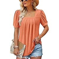 BETTE BOUTIK orange puff sleeve womens casual summer outfits square neck tops square neck tshirt Orange Medium
