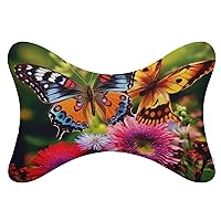 2 Pack Car Neck Pillow Butterfly and Floral Car Headrest Pillow Memory Foam Car Pillow Breathable Removable Cover Universal Headrest Pillow for Travel Car Seat Driving & Home