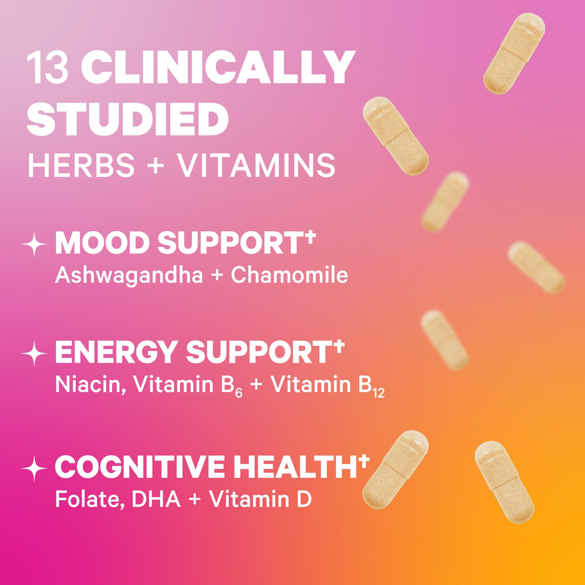 Pink Stork Postpartum Mood Support Supplement with Ashwagandha, Vitamin D and Vitamin B12, Postnatal Vitamins to Support Hormone Balance for Women, Postpartum Essentials - 60 Capsules
