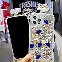 Victor Compatible with Galaxy S22 Ultra Bling Case for Women Girls Luxury 3D Sparkle Glitter Diamond Crystal Rhinestone Case Cute Shiny Gemstone Perfume Bottle Flower Design Shockproof Cover (Blue)