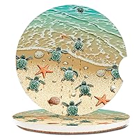 Turtles On The Beach Absorbent Cup Holders Car Coasters,Ceramic Stone Drinks Coaster Set for Women Man 2.56