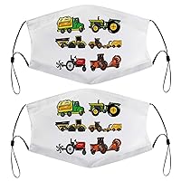 Outfit Farm Theme Bulldozer Tractor Design Barnyard Kids Face Mask Set Of 2 With 4 Filters Washable Reusable Adjustable Black Cloth Bandanas Scarf Neck Gaiters For Adult Men Women Fashion Designs