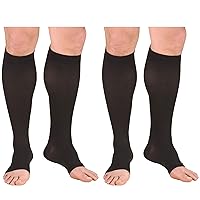 Truform Compression 20-30 mmHg Knee High Open Toe Stockings Black, Large - Short, 2 Count