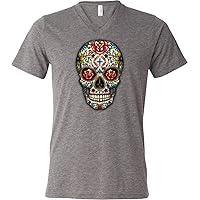 Halloween T-Shirt Sugar Skull with Roses Tri Blend V-Neck
