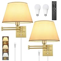 TRLIFE Remote Control Dimmable Wall Sconce, Adjustable Color Temperature 2700K-6500K Brushed Brass Swing Arm Wall Lights with Plug in Cord, 11.8