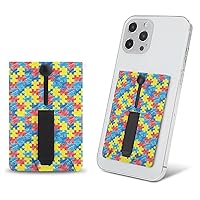 Color Autism Awareness Puzzle Cell Phone Card Holder for Phone Case Stick On Card Wallet Sleeve Phone Pocket for Back of Phone