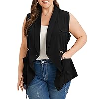 KOJOOIN Women's Sleeveless Vest Plus Size Long Cardigan Vests Casual Open Front Coat Jacket with Pockets