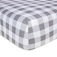 Burts Bees Baby Pattern Fitted Crib Sheet Organic Cotton BEESNUG - Gingham Grey Buffalo Check, Fits Unisex Standard Bed and Toddler Mattress, Infant Essentials, 28 x 52 x 5.5 Inch 1-Pack