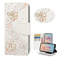 STENES Moto E5 Plus Case - Stylish - 3D Handmade Bling Crystal S-Link Flowers Design Wallet Credit Card Slots Fold Stand Leather Cover Case for Moto E5 Plus - White