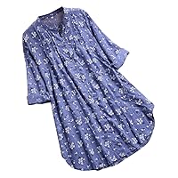 Shirts Womens Floral Print Pleated Long Sleeve Loose V Neck Tops