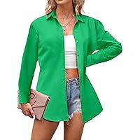 100% Cotton Oversized Womens Button Down Shirts Long Sleeve Blouses Casual Tops XS-XXL