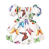 Kids Toddler Baby Girls Spring Summer Print Butterfly Ruffle Short Sleeve Princess Dress Girls Plus Size Dresses