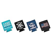 CAMCO Life is Better at The Campsite Cozie Can Cooler | Features a Soft Neoprene Material, Unique RV-Themed Designs, and is Ideal for RVs, Campers, Travel Trailers, Boats, and More | 4-Pack (53418)