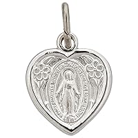 Sterling Silver Rhodium 12x18mm Heart Virgin Mary Pendant
