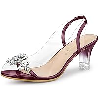 Allegra K Women's Clear Slingback Flower Rhinestone Peep Toe Heels Sandals