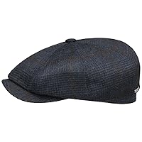 Stetson Hatteras Cashmere Check Flat Cap Balloon Hat Cashmere Cap Newsboy Hat Men – Made in Germany with Peak, Lining Autumn/Winter, blue